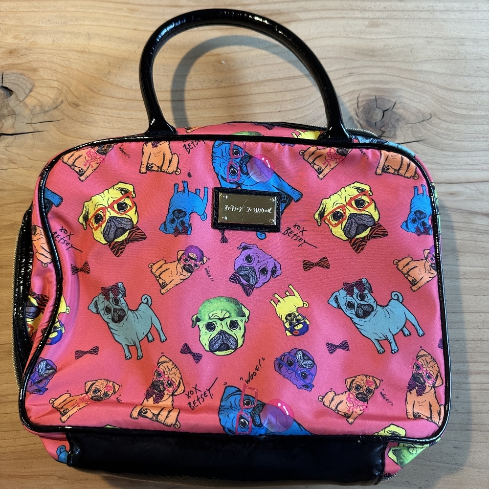 Betsey Johnson Pink Pug Print Handbag